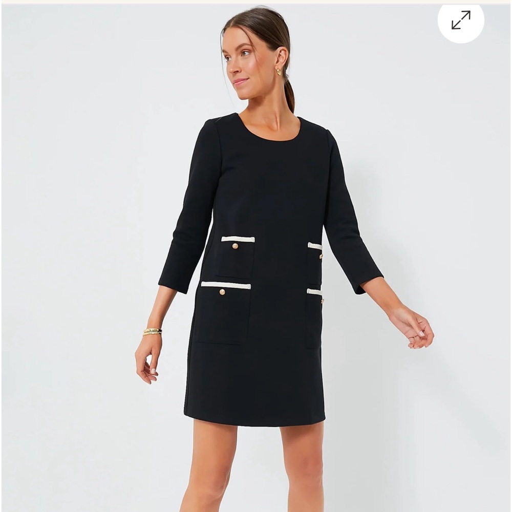 Tuckernuck Black Shift Dress with Cream Trim